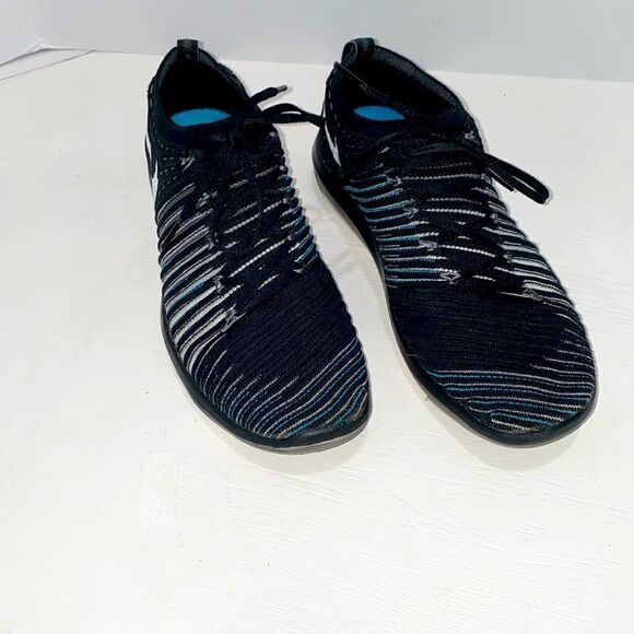 Nike Free Transform Flyknit Black Blue Striped Athletic Gym Shoes Trainers Sz 8 - Picture 3 of 14